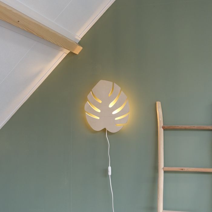 Houten wandlamp | Monstera blad - blank