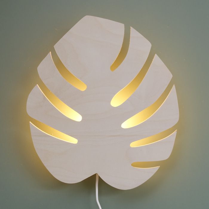Houten wandlamp | Monstera blad - blank