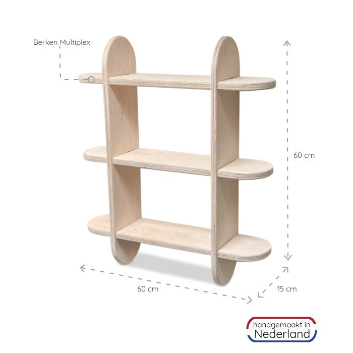 Round boeken wandkast | vakkenkast 3 planken - blank
