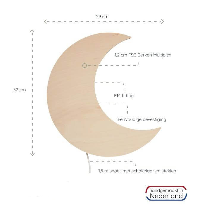 Houten wandlamp | Maan - blank
