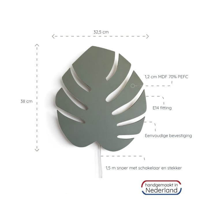 Houten wandlamp | Monstera blad - groen