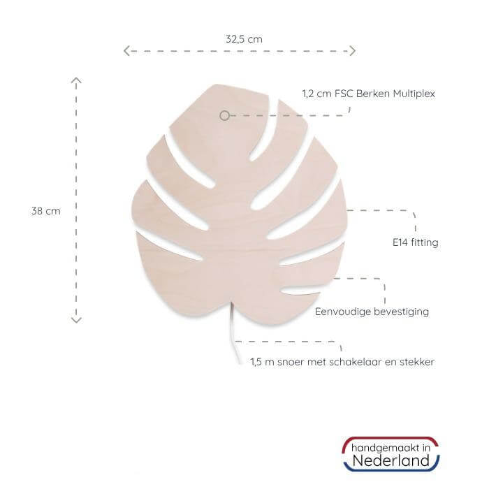 Houten wandlamp | Monstera blad - blank