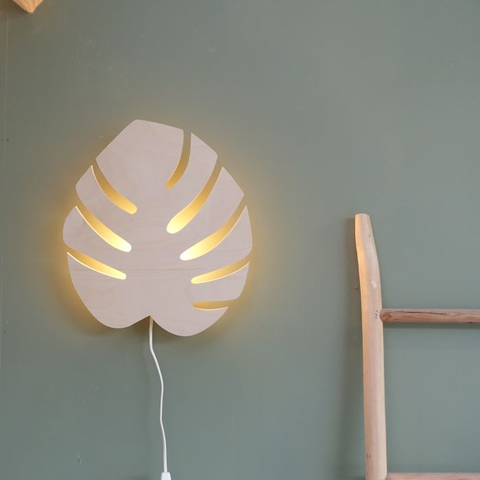 Houten wandlamp | Monstera blad - blank