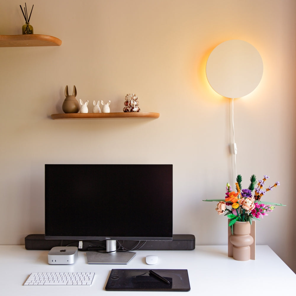 Houten wandlamp | Cirkel - beige