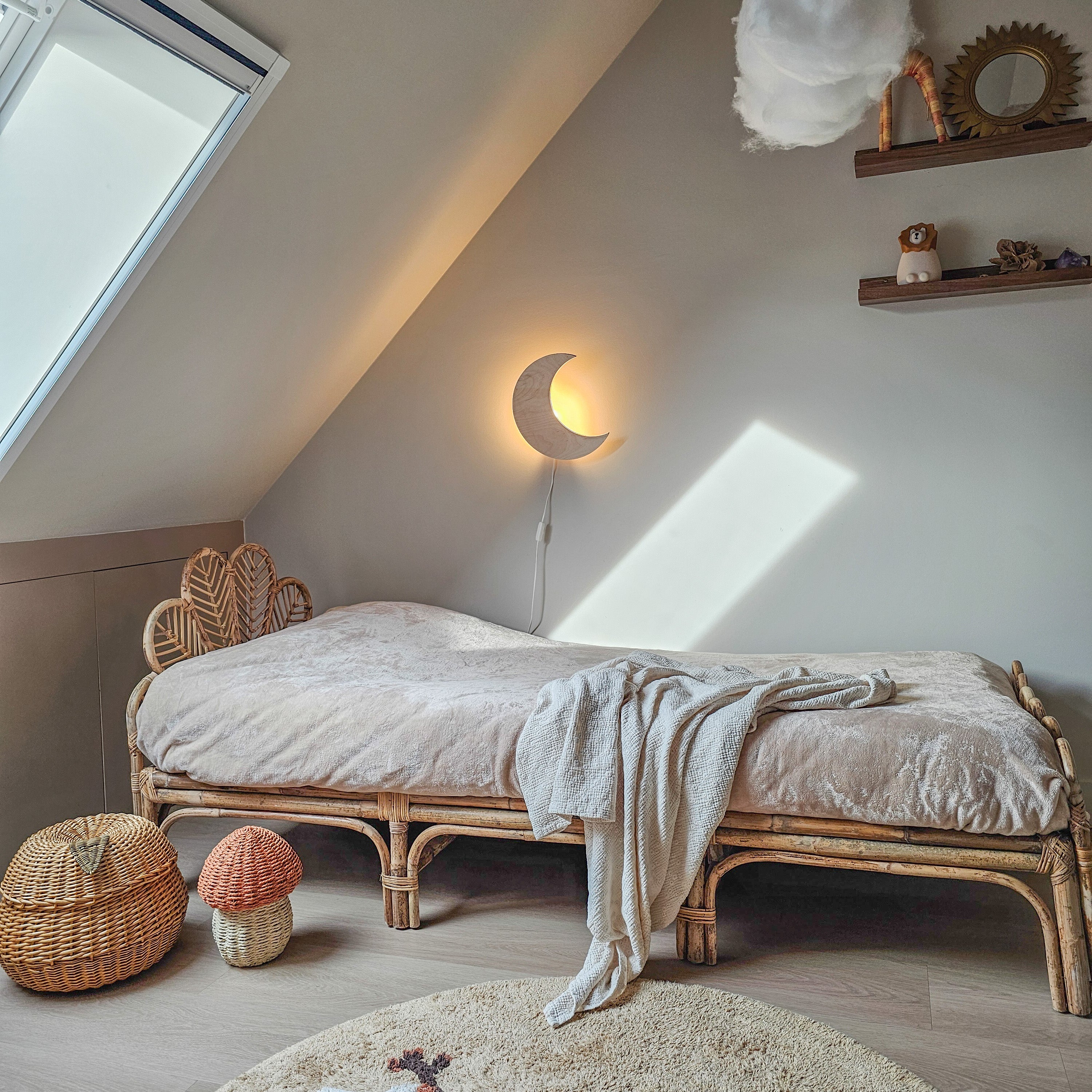 Houten wandlamp | Maan - blank